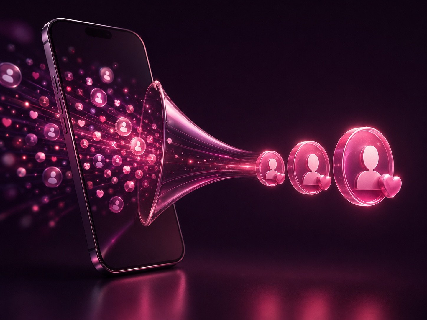 Phone and megaphone representing Instagram reach and paid fan demand
